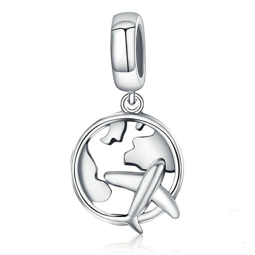 Charm Colgante de Plata estilo Pandora Mapamundi y Avión