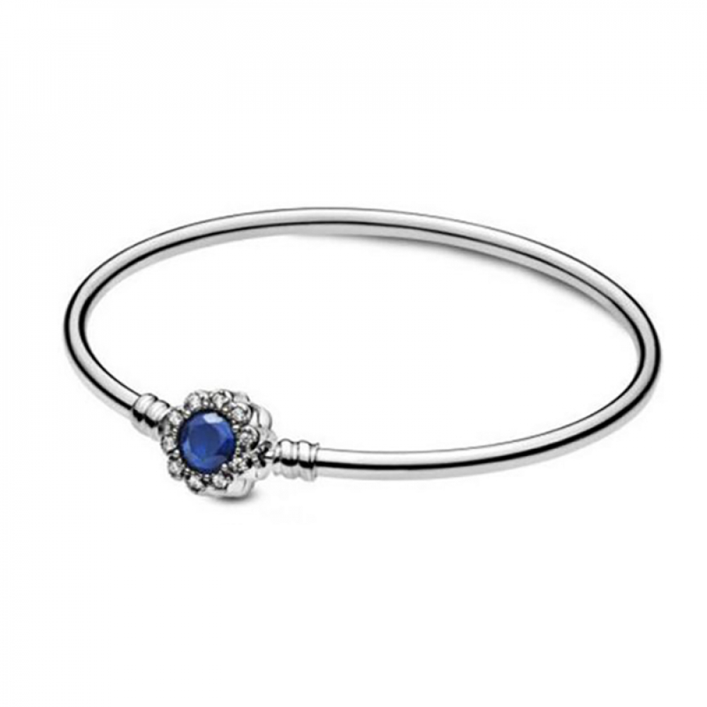 Pulsera Plata estilo Pandora Moments abierta con cierre diamante azul (20 cm)
