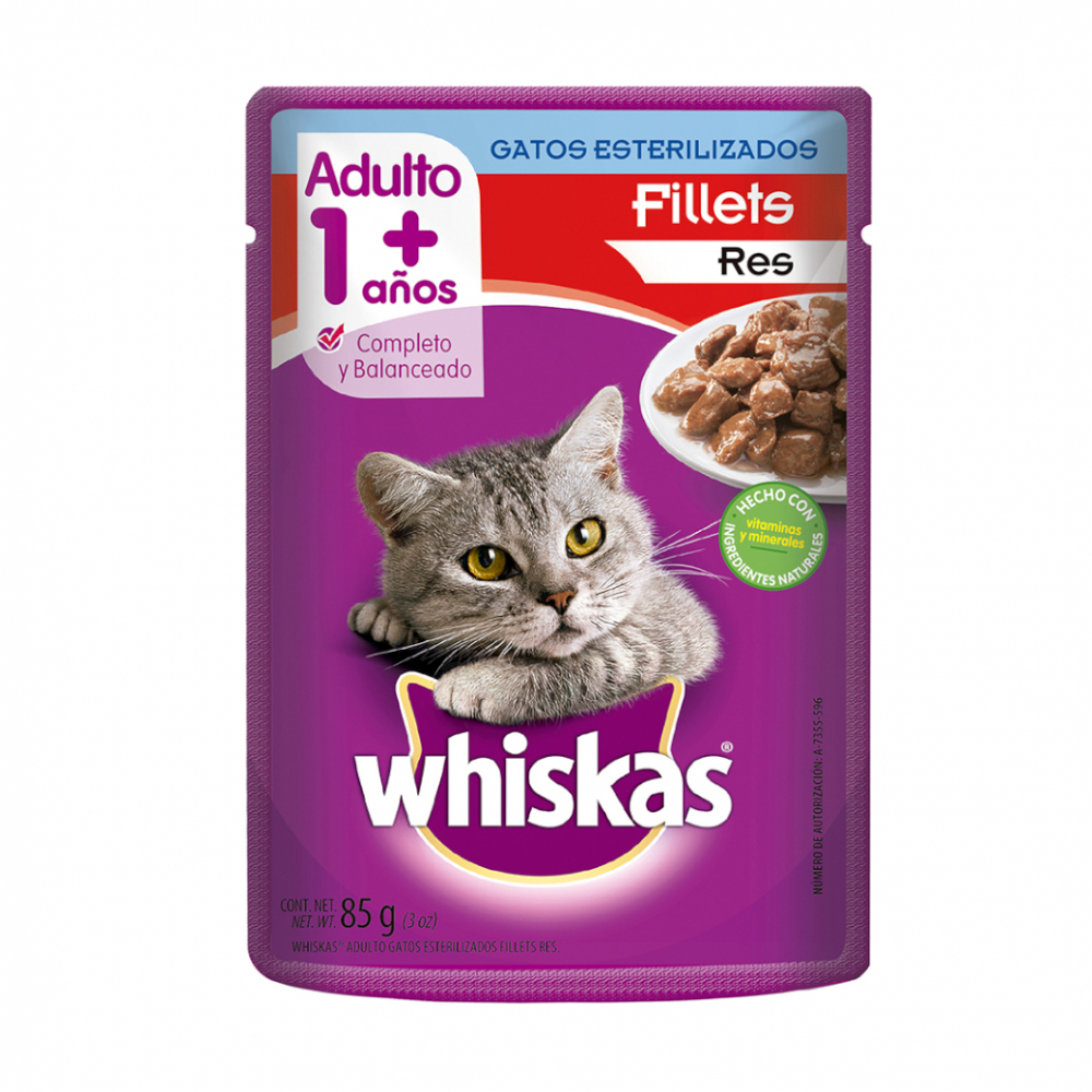 Alimento para gatos esterilizados con carne de res Whiskas (85 g / 2.99 oz)