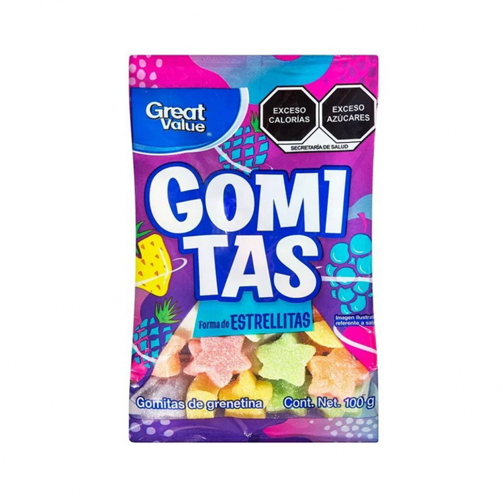 Gomitas de grenetina con forma de estrellitas Great Value (100 g / 3.52 oz)