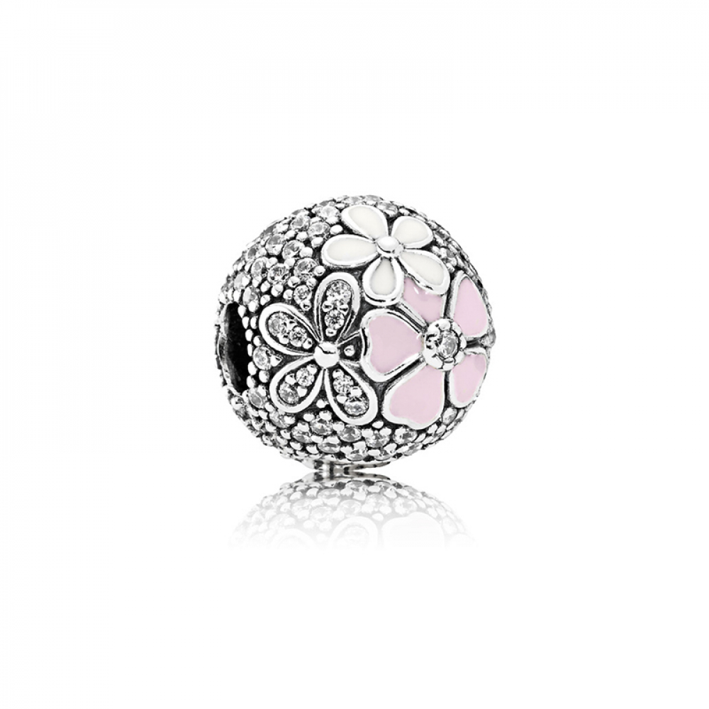 Charm clip de plata estilo Pandora ramo floral de pavé