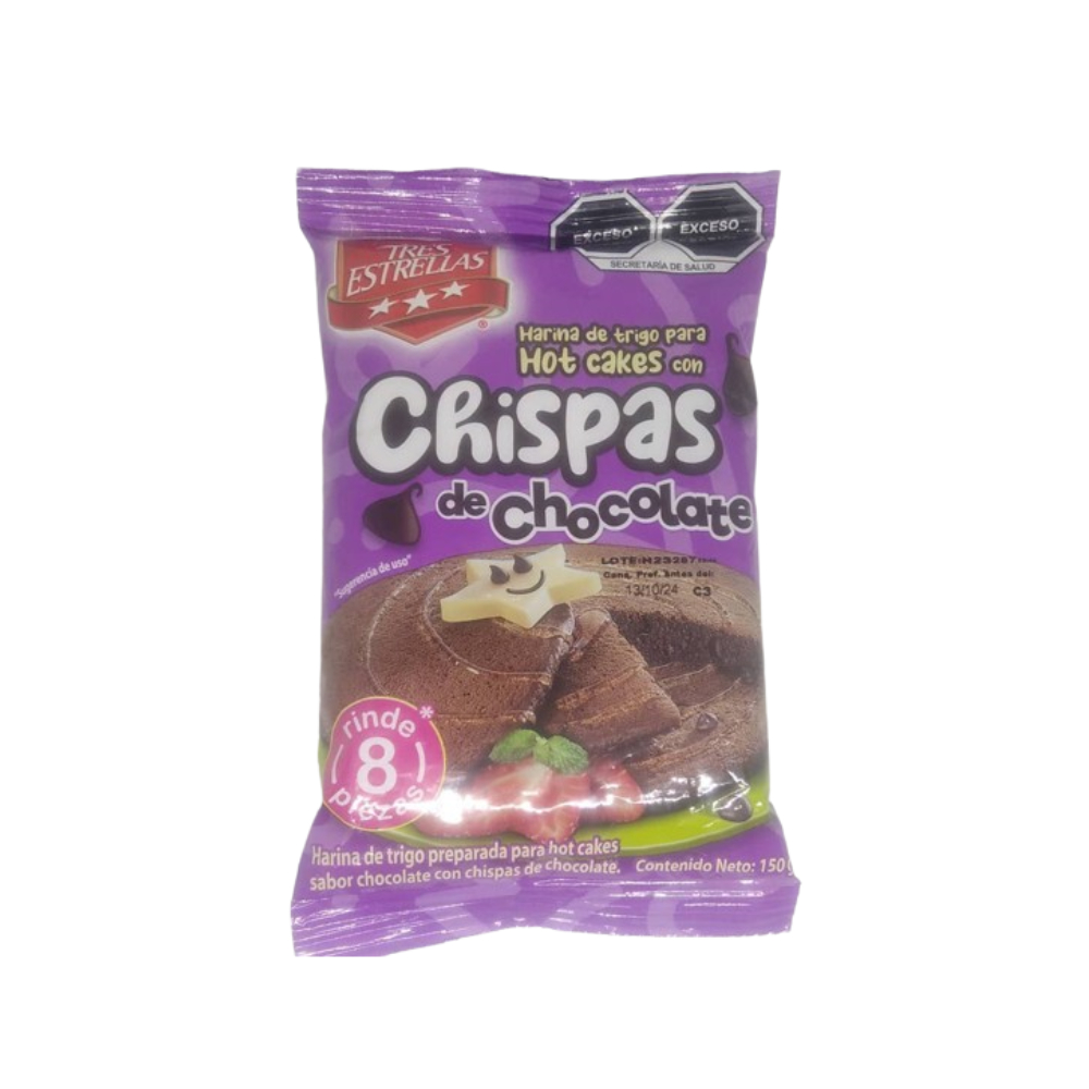 Harina de trigo para hot cakes con chispas de chocolate Tres Estrellas (150 g / 5.3 oz)