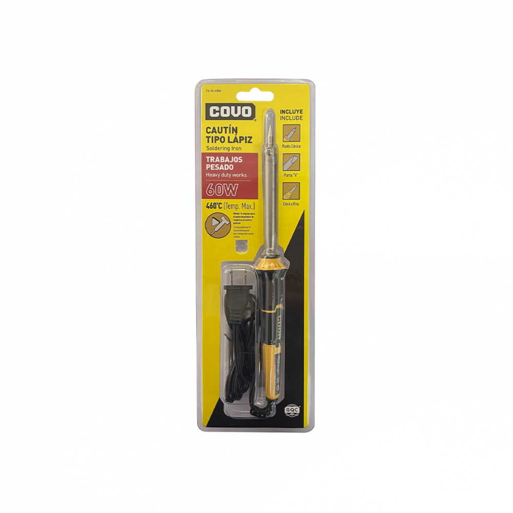 Cautín tipo lápiz de 60 W con 3 puntas intercambiables Covo