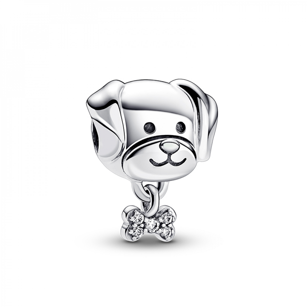 Charm de plata estilo Pandora mascota perro y hueso
