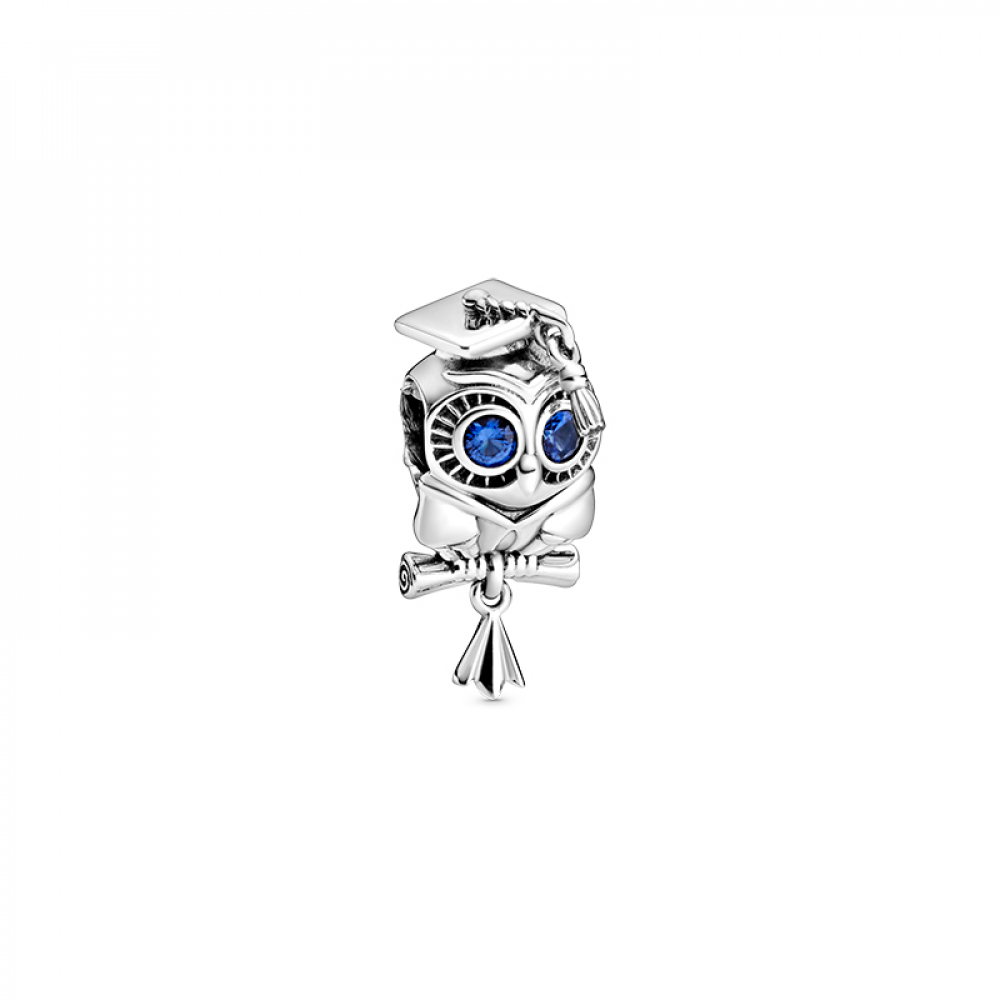 Charm de plata estilo Pandora búho sabio graduación