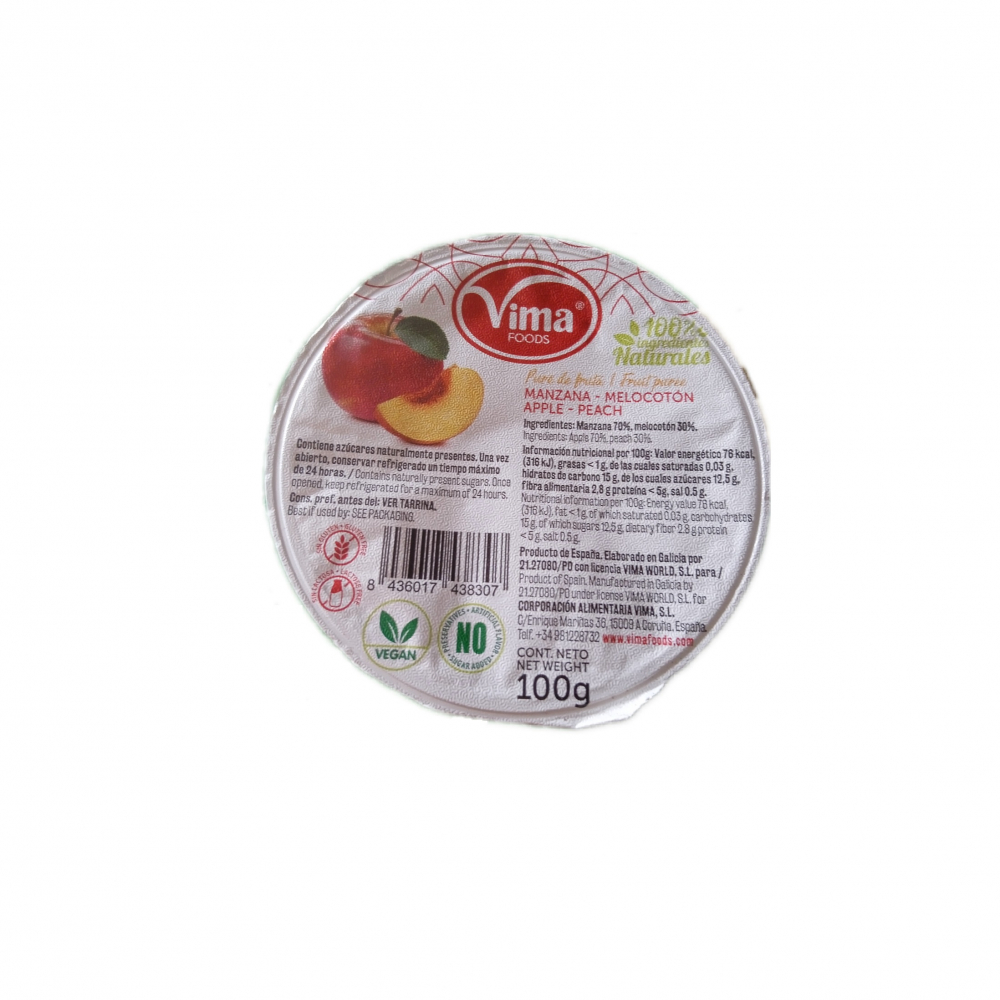 Puré de frutas de manzana y melocotón Vima Foods (100 g / 3.53 oz)