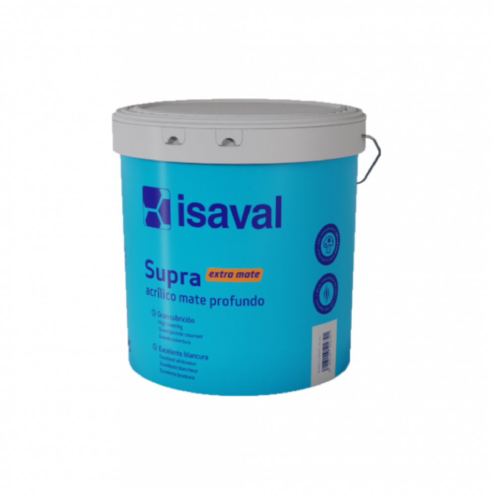 Pintura acrílica mate profundo para interior y exterior color blanco Supra Isaval (15 L)