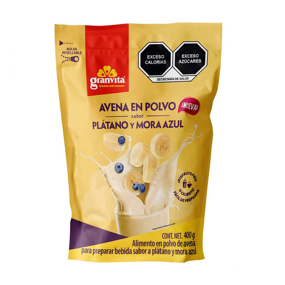 Avena en polvo sabor plátano y mora azul Granvita (400 g / 14.11 oz)