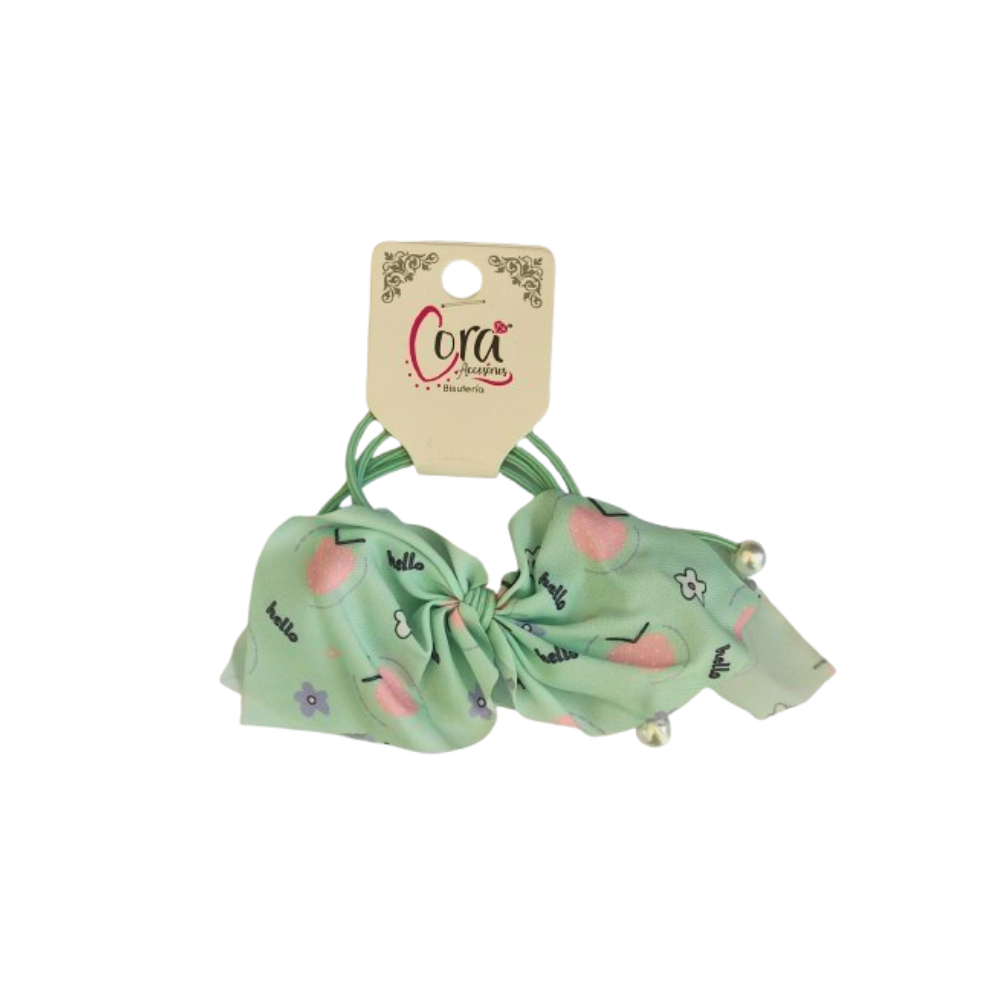Lazos color verde claro con dibujos variados para el cabello Cora (2 U)