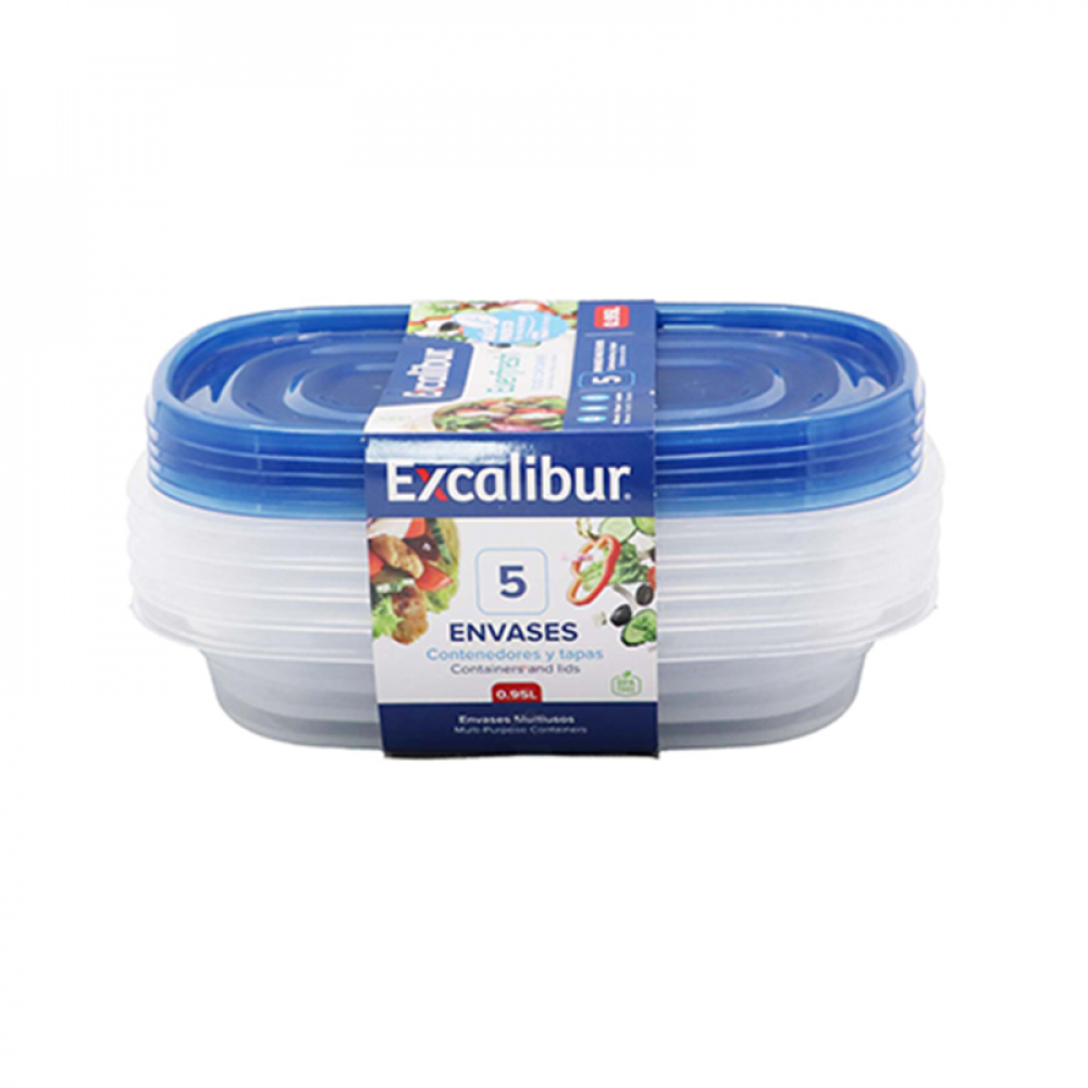 Pozuelos - envases plásticos- recipientes multiusos con tapa para cocina 0.95 L (5 U) .