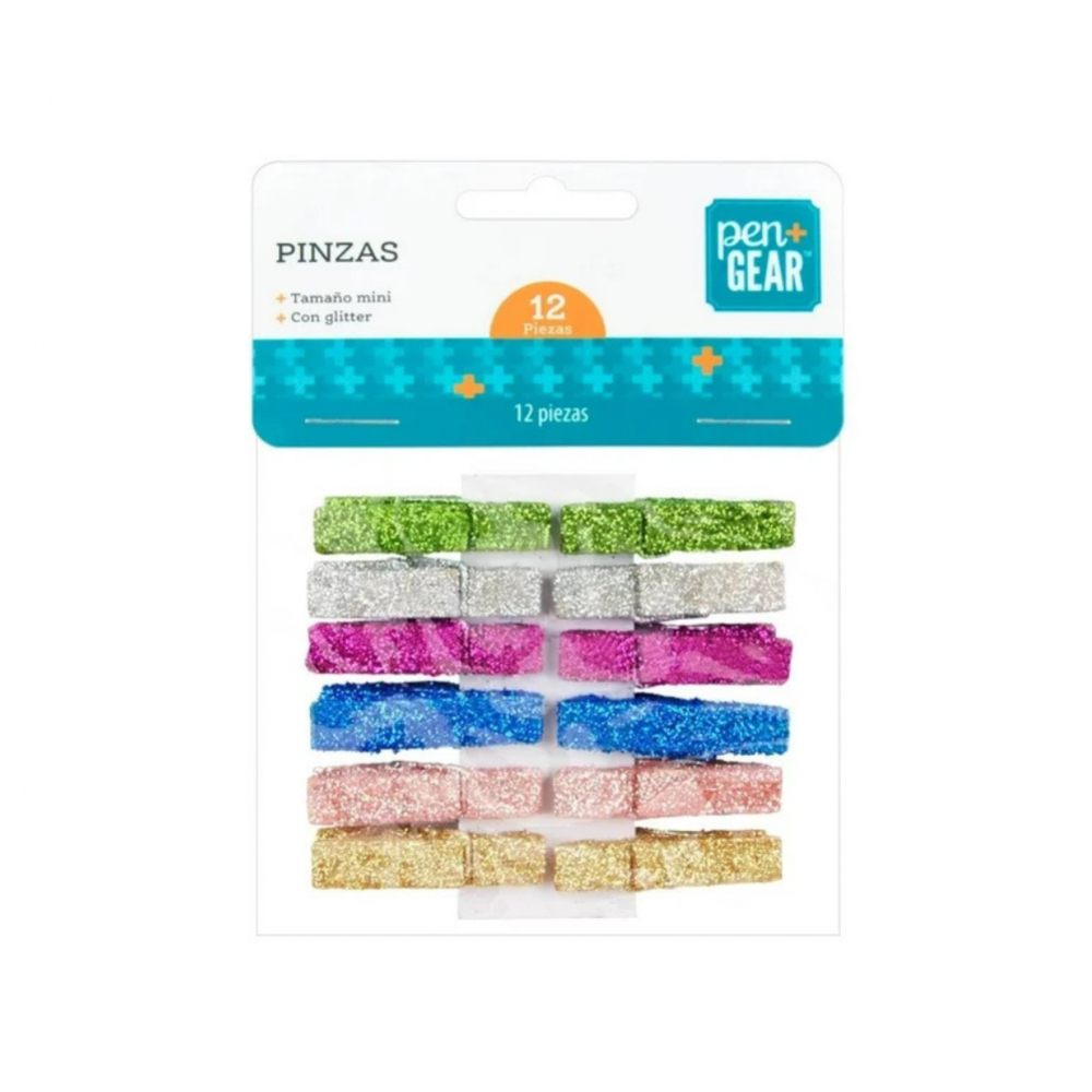 Pinzas tamaño miniatura colores variados con brillo Pen+Gear (12 U)