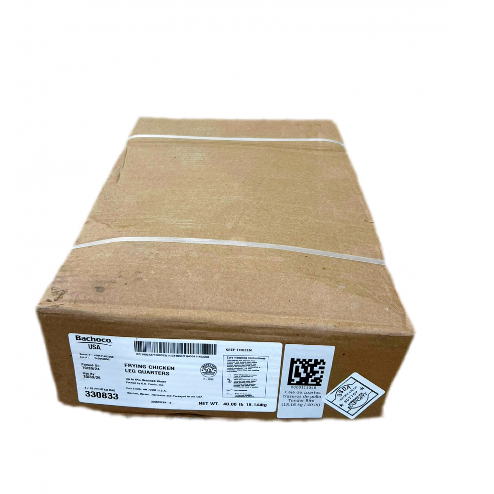 Caja de cuartos traseros de pollo Tender Bird (18.16 kg / 40 lb)