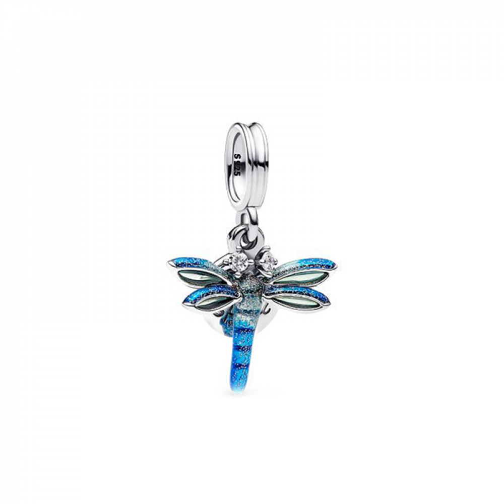 Charm colgante de plata estilo Pandora libélula azul
