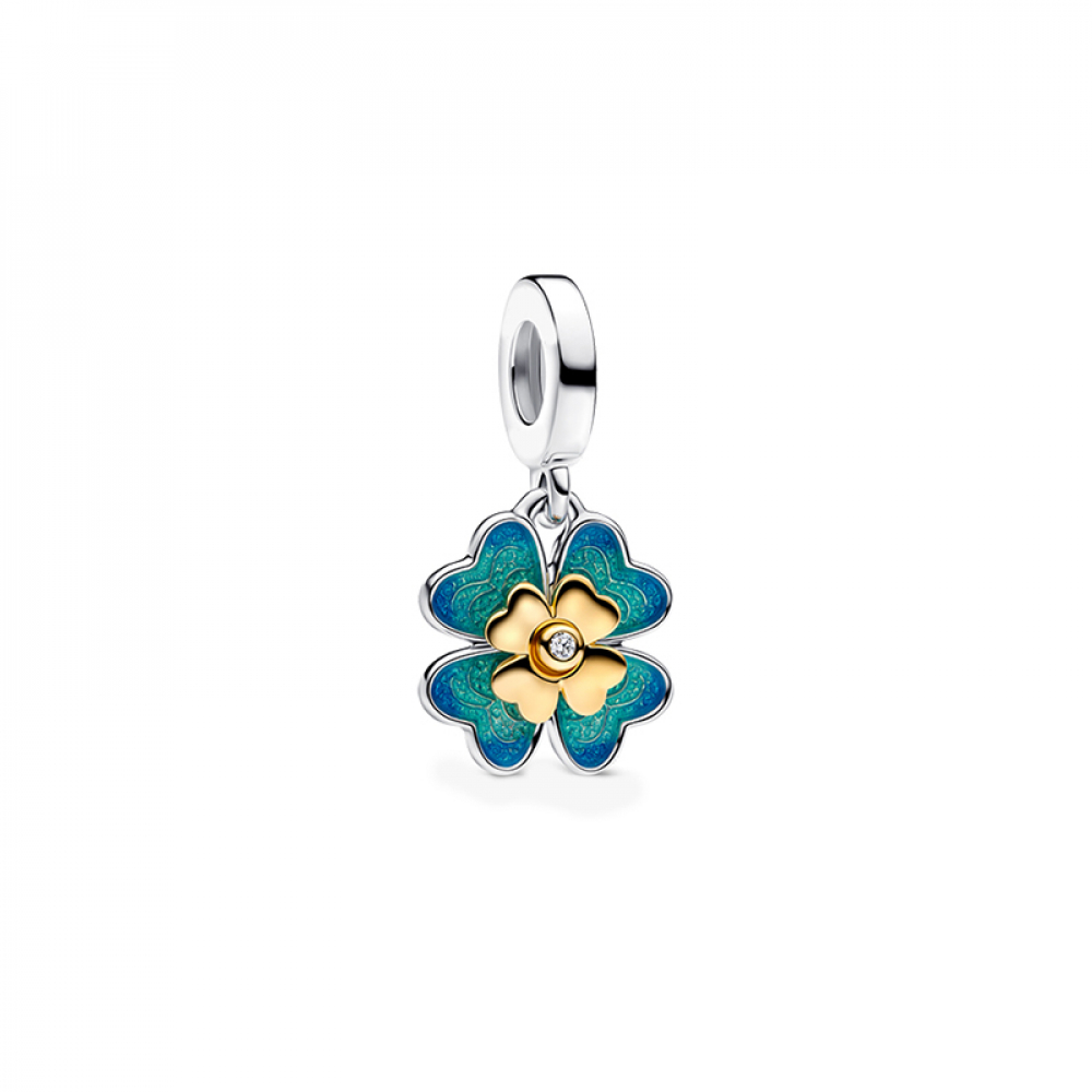 Charm colgante de plata estilo Pandora trébol de cuatro hojas giratorio