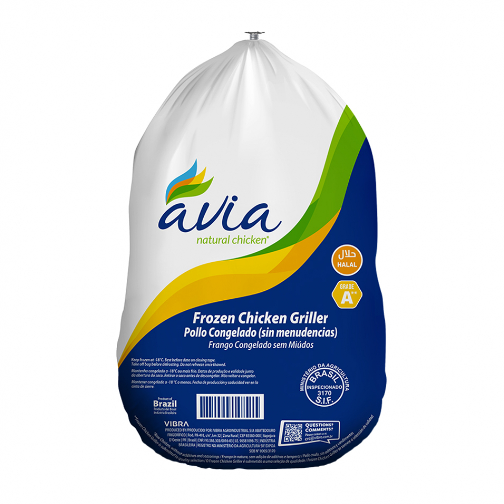 Pollo entero congelado sin menudos Avia (1.3 kg / 2.86 lb)