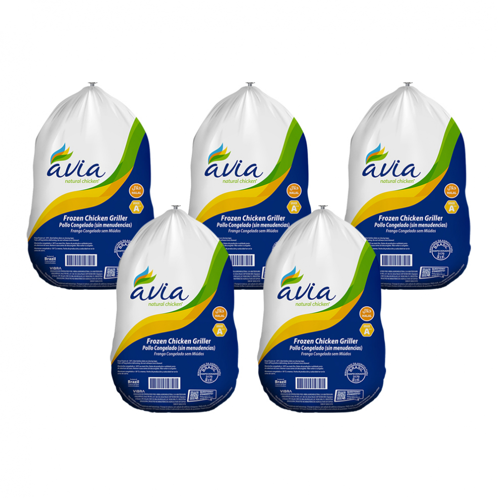 Pollo entero congelado sin menudos Avia (5 x 1.3 kg / 2.86 lb)