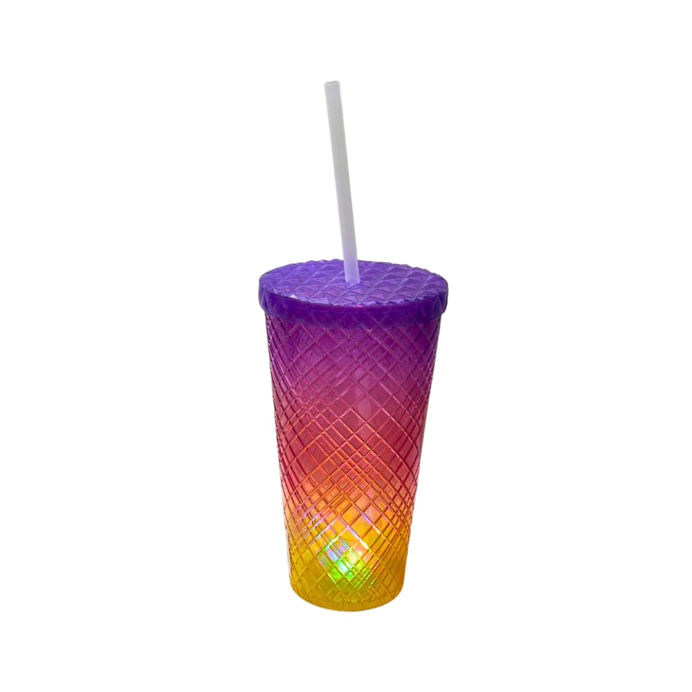 Vaso plástico con tapa, pajita y luces