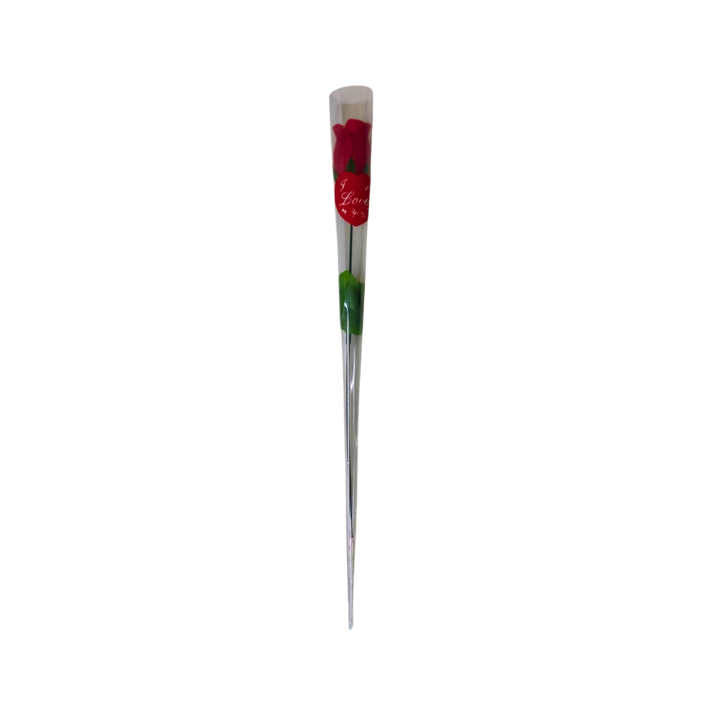 Flor roja de tela y plástico