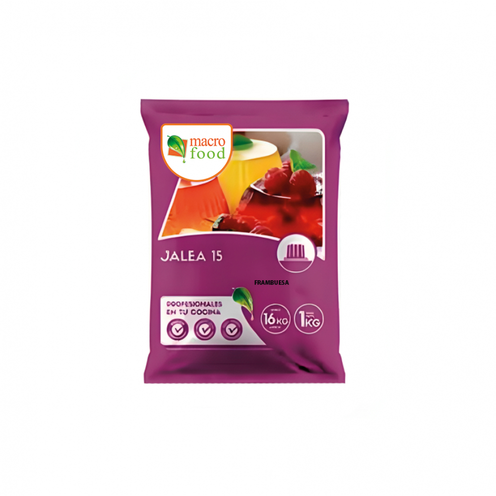 Gelatina Jalea 15 sabor frambuesa Macro Food (1 kg / 2.2 lb)