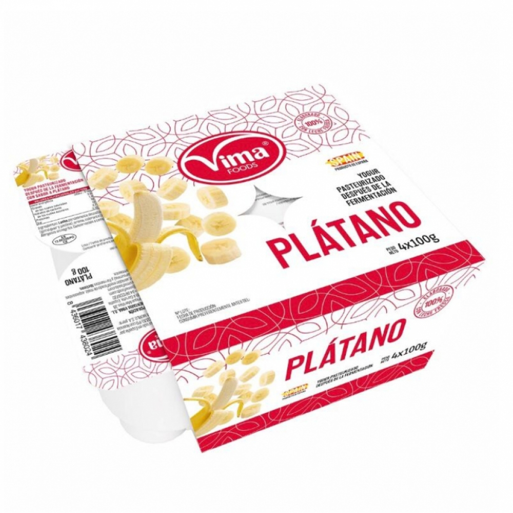 Yogurt pasteurizado sabor plátano -sin frio- Vima Foods (400 g / 14.11 oz)