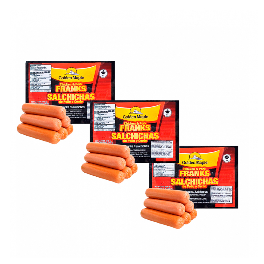 Salchichas de pollo y cerdo Golden Maple (3 x 340 g / 12 oz)
