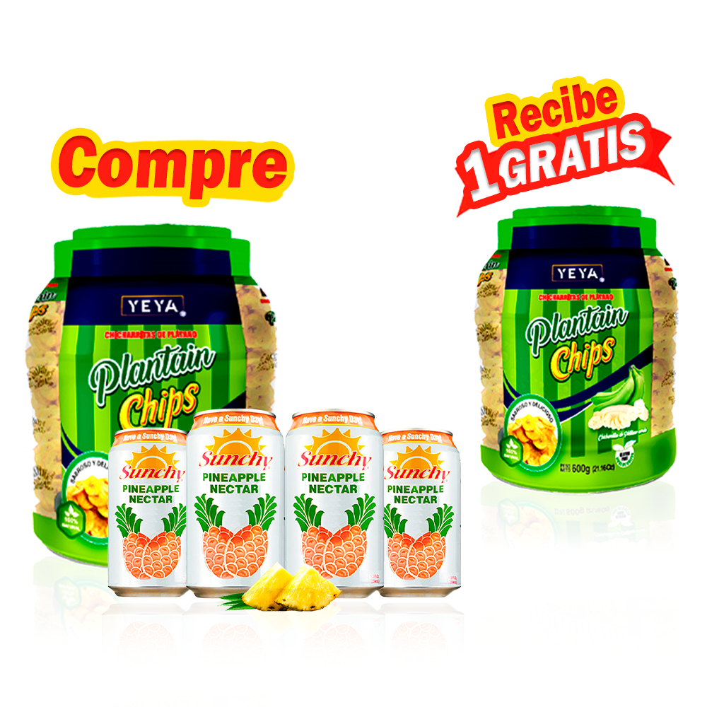 Regalo para merendar: Néctar Sunchy de piña + Chicharritas de plátano + Chicharrita de plátano (gratis)