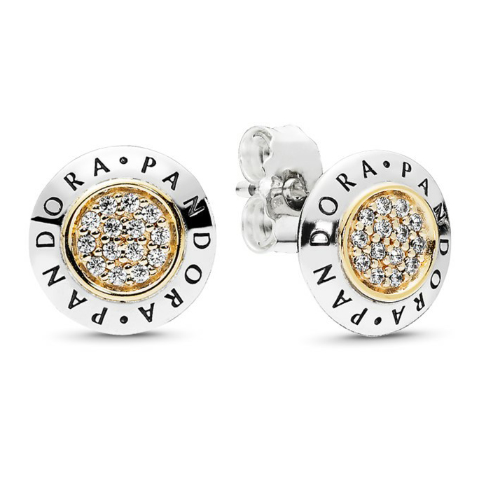 Pendientes de plata estilo Pandora clásico con borde dorado