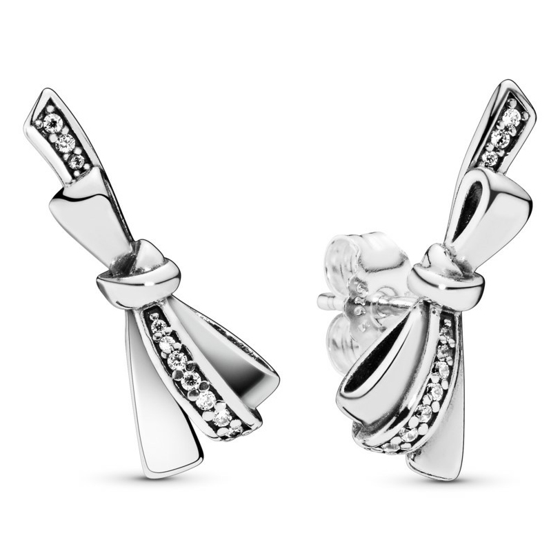 Pendientes estilo Pandora lazo brillante solitario