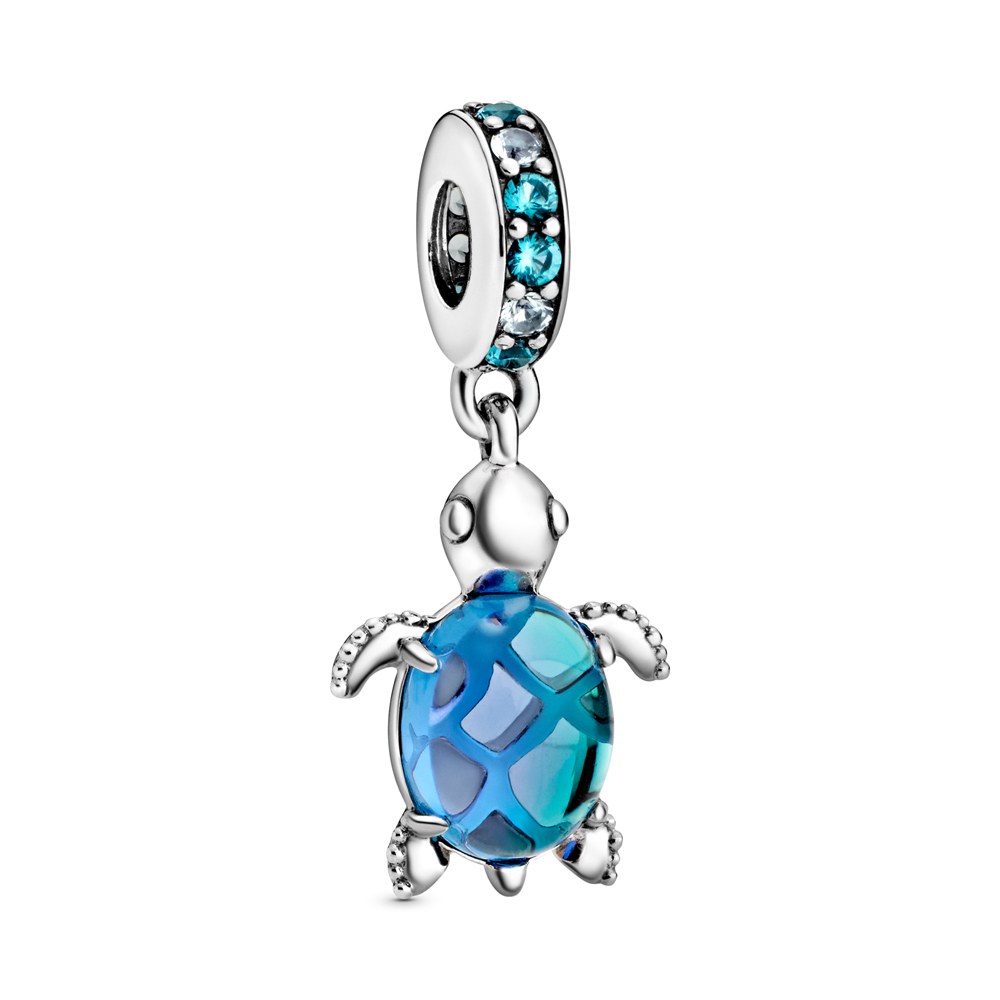 Charm colgante de plata estilo Pandora tortuga marina azul