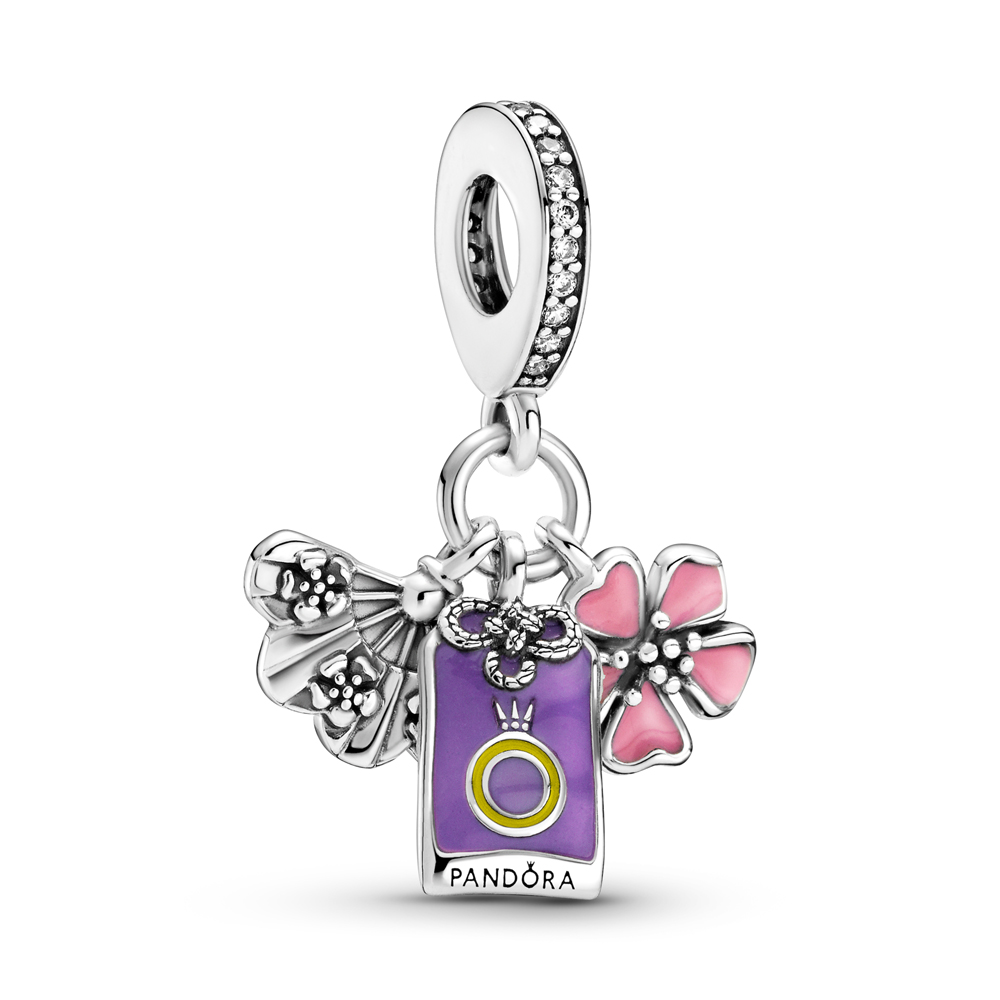 Colgante diseño estilo Pandora Cerezo, Amuleto y Abanico Japonés