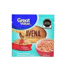 Avena instantánea sabor fresas con crema Great Value (35 g / 1.23 oz)