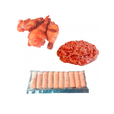 Muslos de pollo al carbón + Masa de hamburguesa + Croquetas de jamón